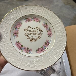 Elegant Pink and Gold Happy Anniversary Plate